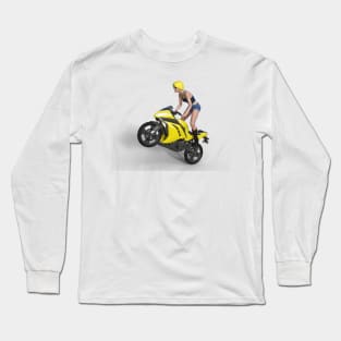 Stun lady on a yellow motorcycle Long Sleeve T-Shirt